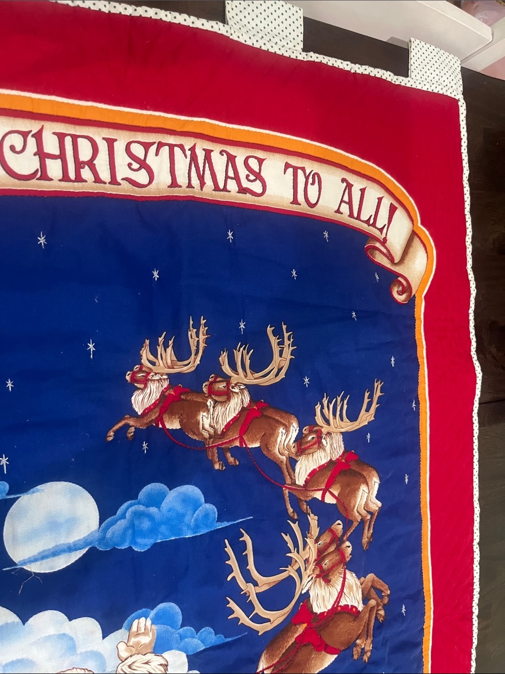 Homemade Quilt Wall Hanging 1991 Christmas 90s Vintage Holiday Santa Sleigh Wall - Picture 9 of 16